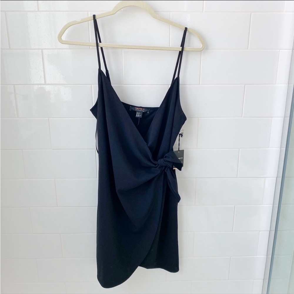 Black side tie knot mini dress NWT